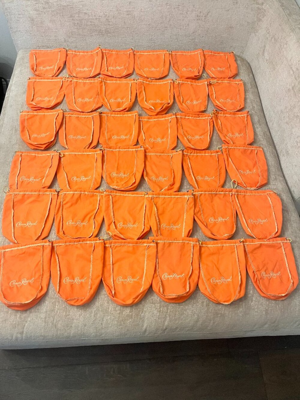 36 Crown Royal Peach Drawstring Bags 750ml Orange **FREE SHIPPING**